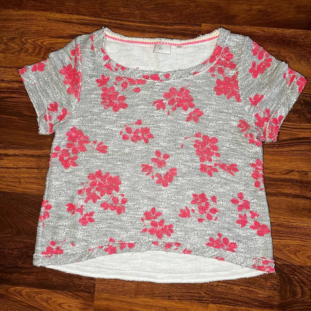 Anthropologie Postage Stamp Gray Terry Cloth Hot Pink Floral Design Shirt0